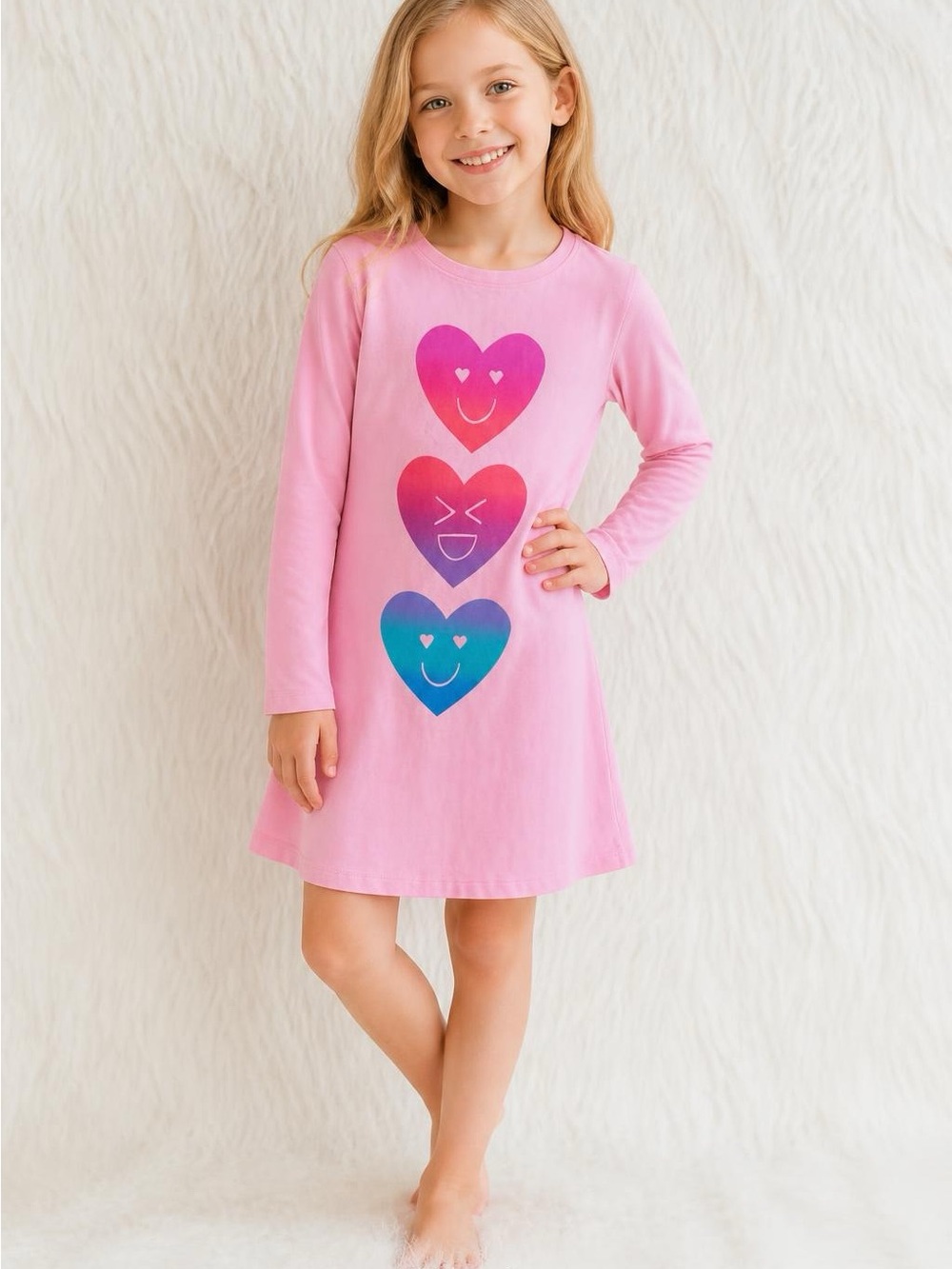 Tea Collection Girls Heart‑Graphic Long‑Sleeve Dress – Size 8